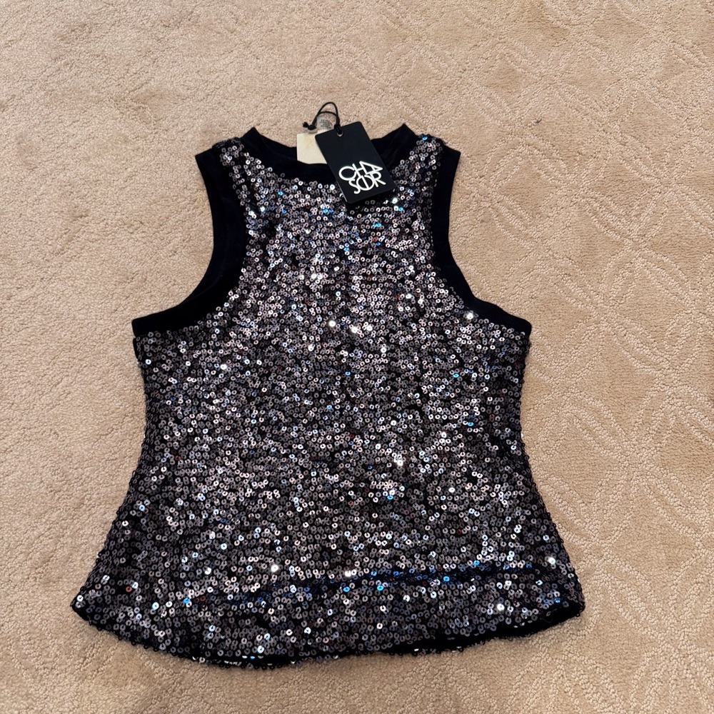 Chaser Black and Gunmetal sequin knit tank